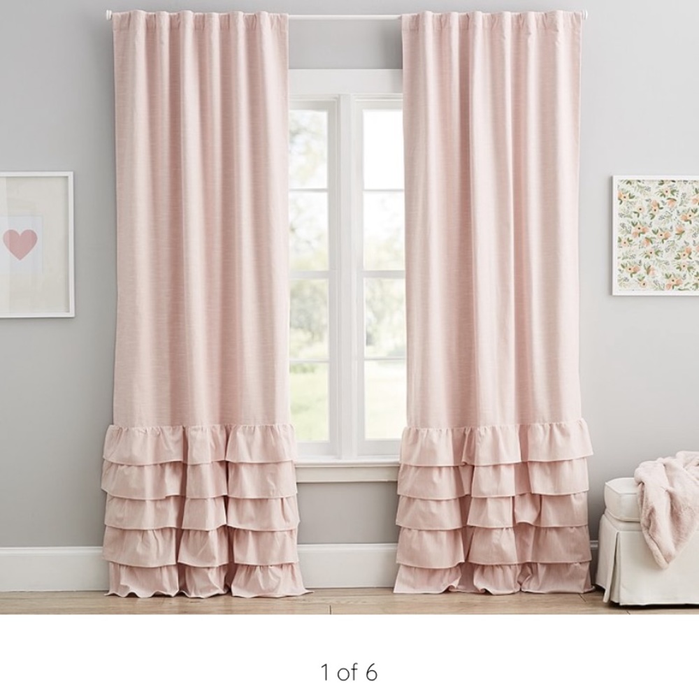 Pottery Barn Kids Evelyn Linen Blend Ruffle Bottom Blackout Curtain Panel 44x63